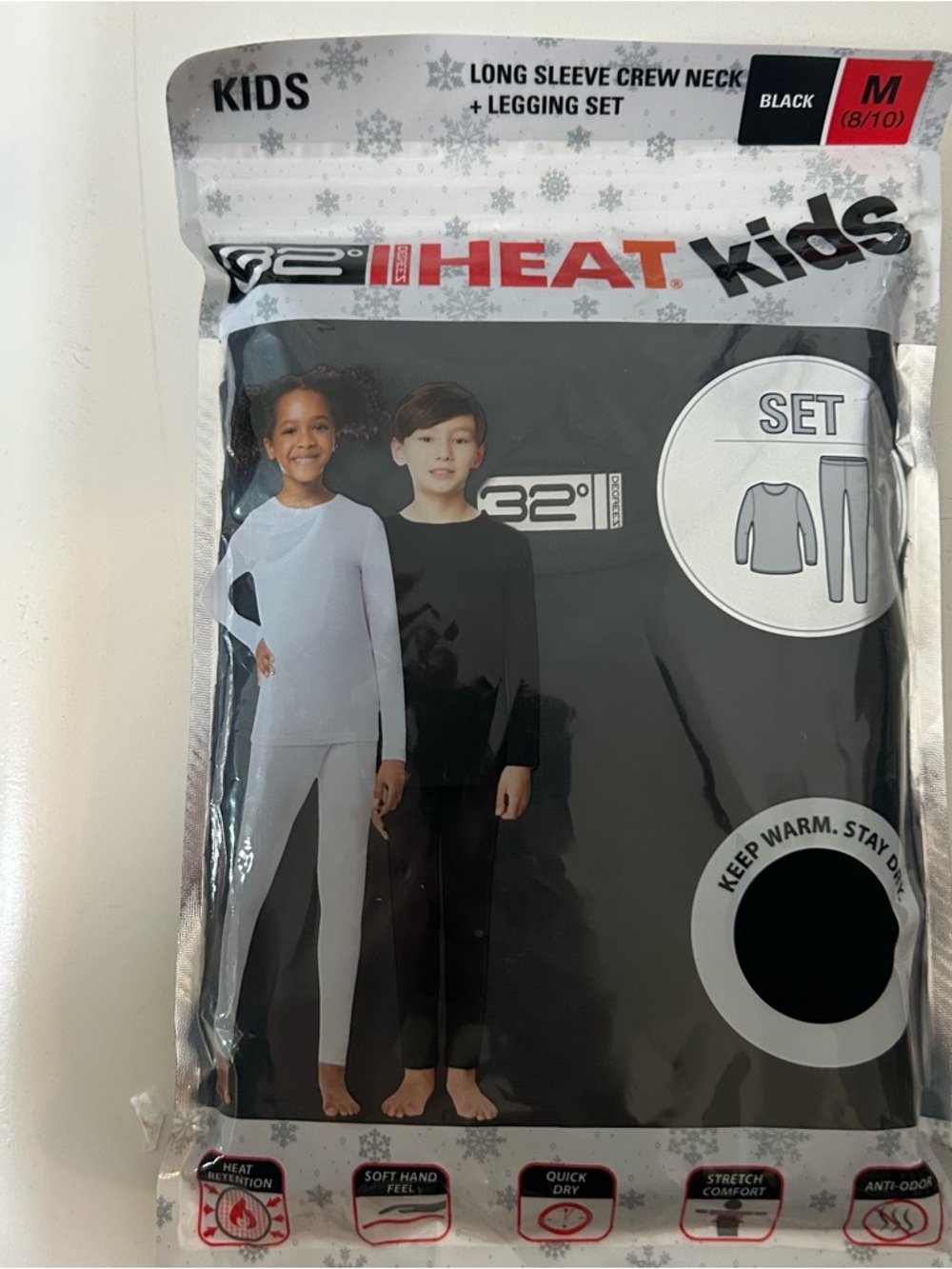 32 Degrees HEAT Kids Long Sleeve Crew Neck + Leggings Black Set